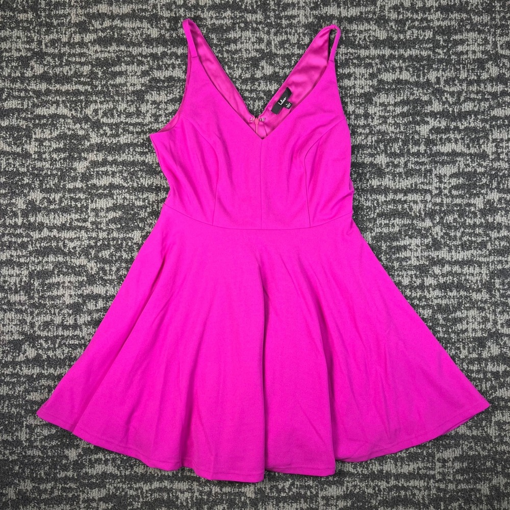 Lulus Skater Dress Womens Large Magenta Pink V-Neck Sleeveless DE22342AL Flare